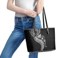 Hawaiian Kakau Tribal Sea Animals Tattoos Leather Tote Bag Black Color
