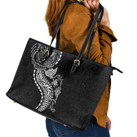 Hawaiian Kakau Tribal Sea Animals Tattoos Leather Tote Bag Black Color