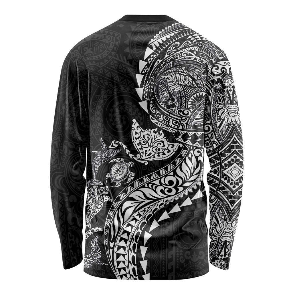 Hawaiian Kakau Tribal Sea Animals Tattoos Long Sleeve Shirt Black Color LT03 - Polynesian Pride