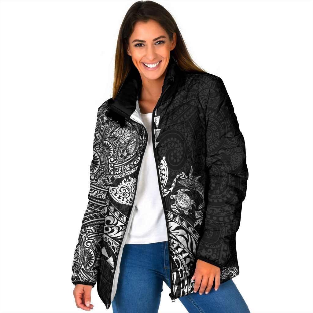 Hawaiian Kakau Tribal Sea Animals Tattoos Padded Jacket Black Color LT03 Women Black - Polynesian Pride