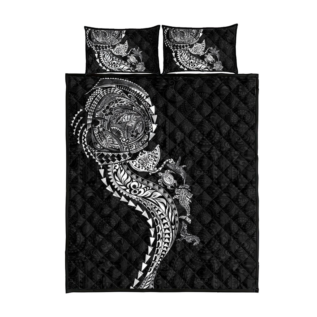 Hawaiian Kakau Tribal Sea Animals Tattoos Quilt Bed Set Black Color LT03 - Polynesian Pride