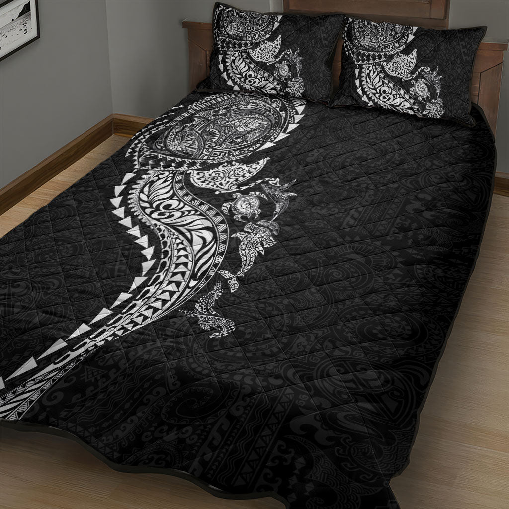 Hawaiian Kakau Tribal Sea Animals Tattoos Quilt Bed Set Black Color LT03 - Polynesian Pride