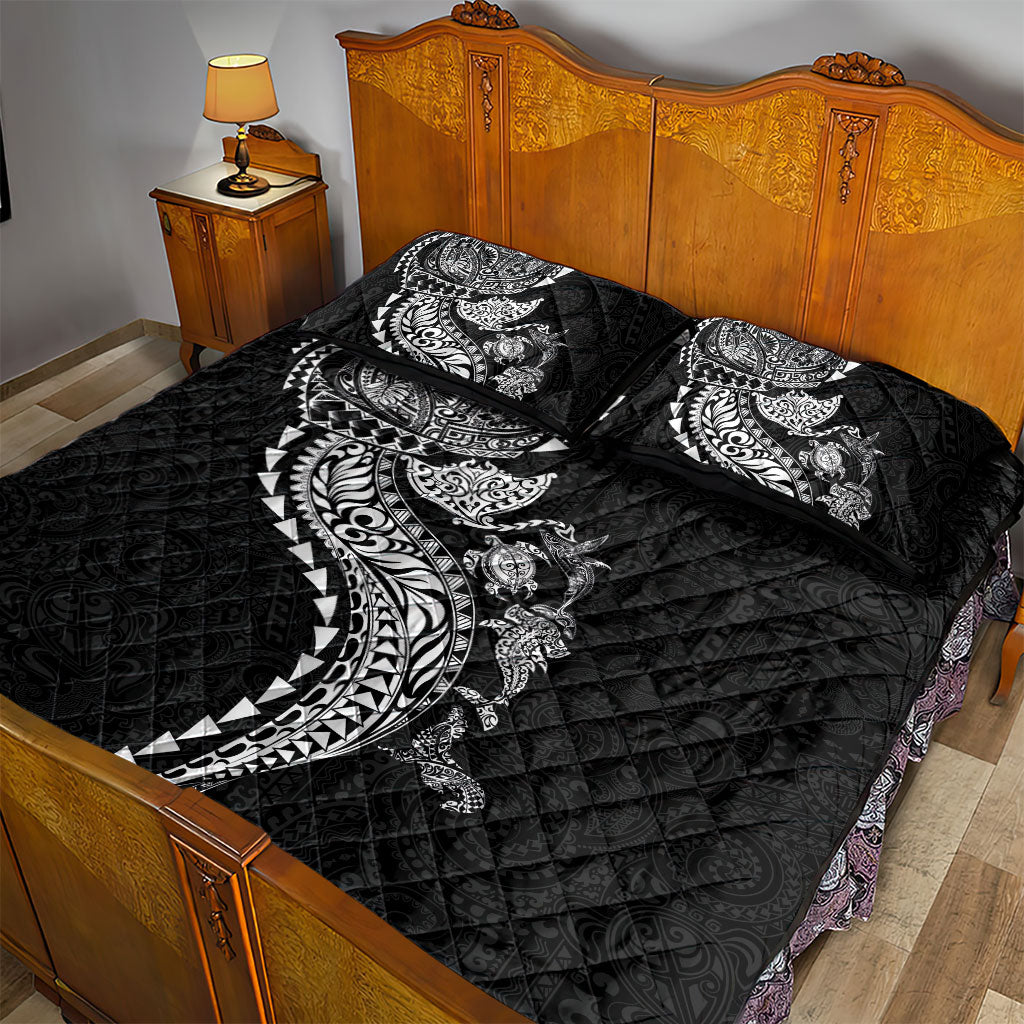 Hawaiian Kakau Tribal Sea Animals Tattoos Quilt Bed Set Black Color LT03 - Polynesian Pride