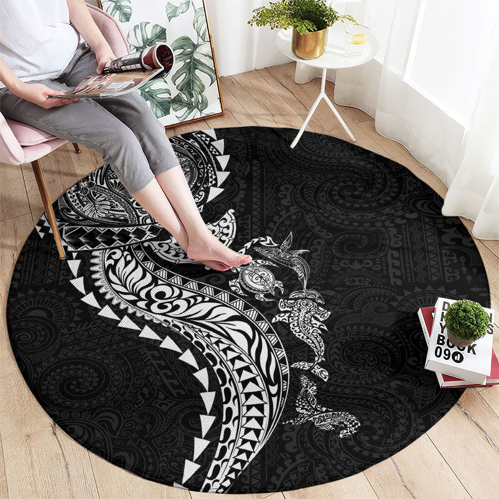 Hawaiian Kakau Tribal Sea Animals Tattoos Round Carpet Black Color LT03 - Polynesian Pride