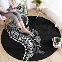 Hawaiian Kakau Tribal Sea Animals Tattoos Round Carpet Black Color LT03 - Polynesian Pride