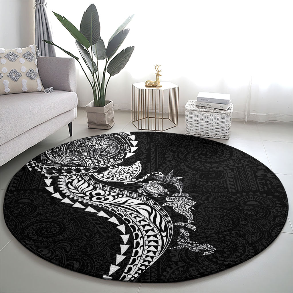 Hawaiian Kakau Tribal Sea Animals Tattoos Round Carpet Black Color LT03 - Polynesian Pride
