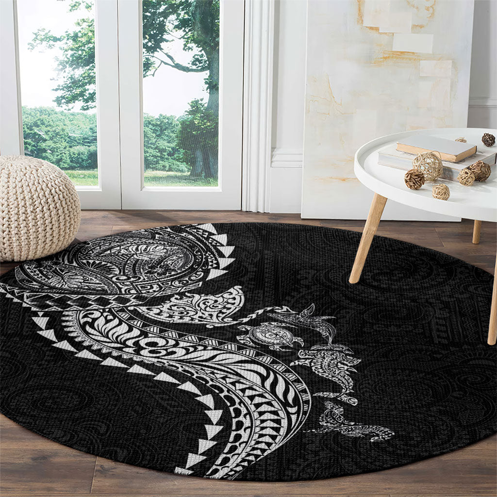 Hawaiian Kakau Tribal Sea Animals Tattoos Round Carpet Black Color LT03 - Polynesian Pride