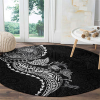Hawaiian Kakau Tribal Sea Animals Tattoos Round Carpet Black Color LT03 - Polynesian Pride