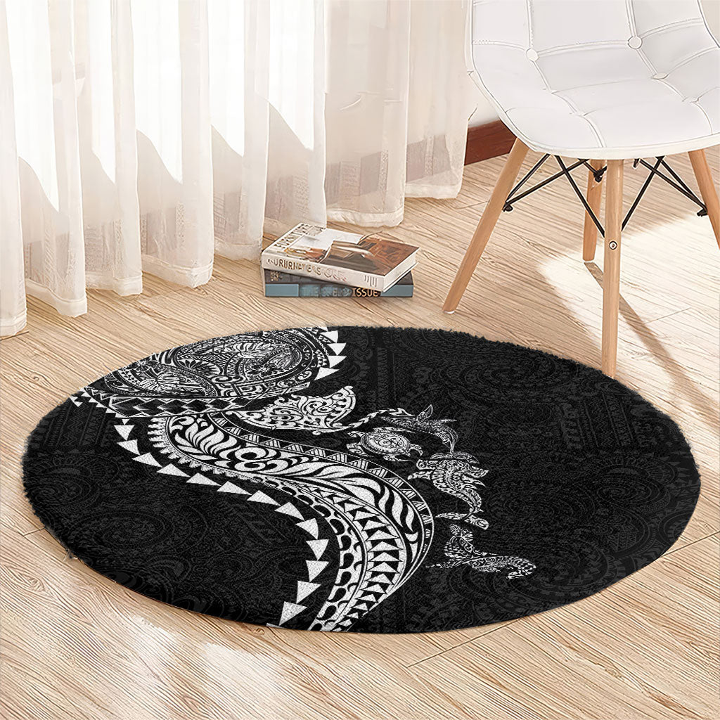 Hawaiian Kakau Tribal Sea Animals Tattoos Round Carpet Black Color LT03 - Polynesian Pride