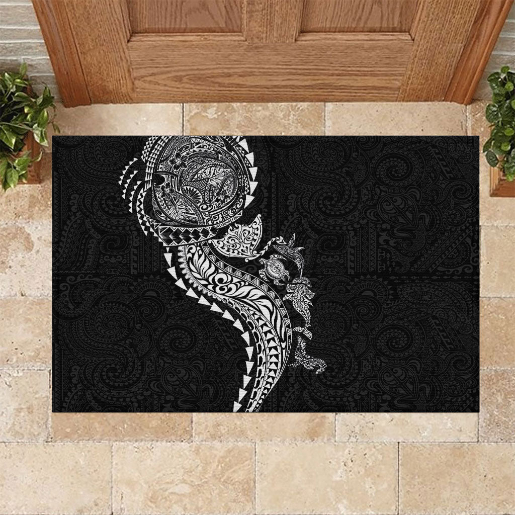 Hawaiian Kakau Tribal Sea Animals Tattoos Rubber Doormat Black Color