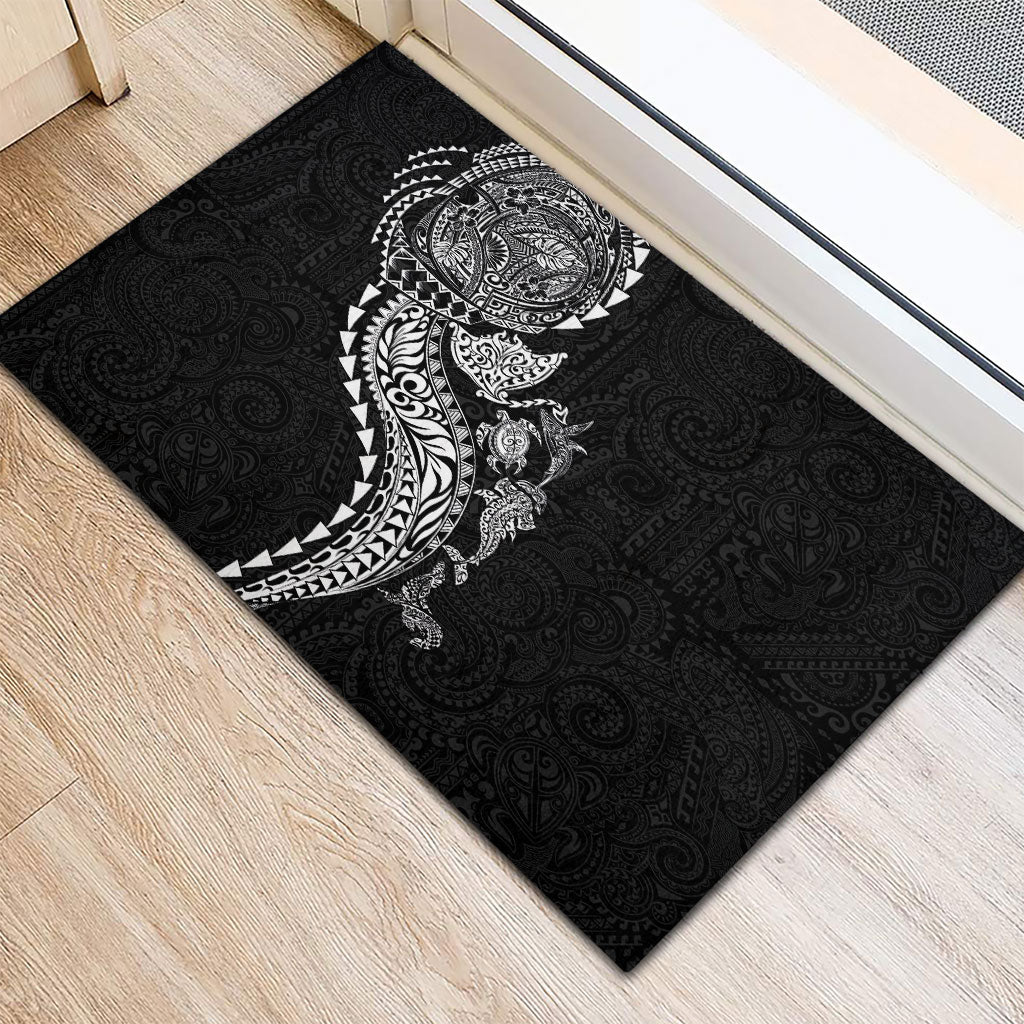 Hawaiian Kakau Tribal Sea Animals Tattoos Rubber Doormat Black Color