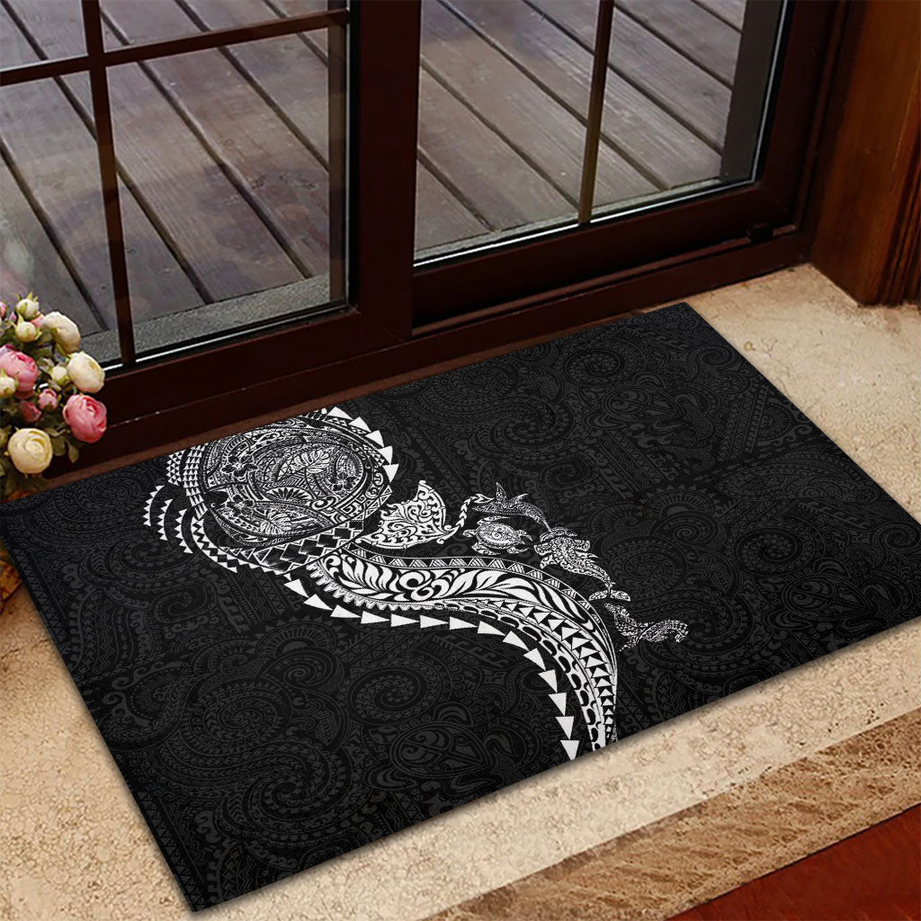 Hawaiian Kakau Tribal Sea Animals Tattoos Rubber Doormat Black Color