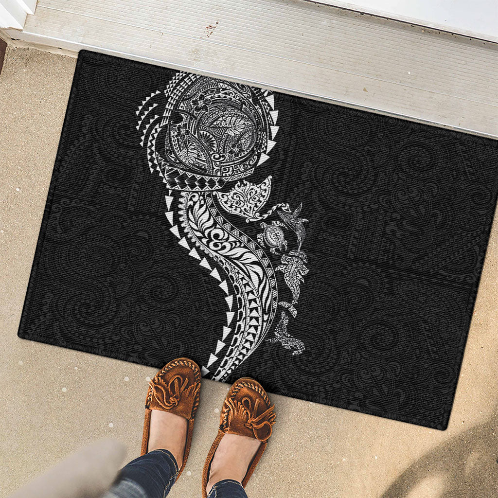 Hawaiian Kakau Tribal Sea Animals Tattoos Rubber Doormat Black Color