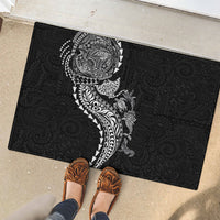 Hawaiian Kakau Tribal Sea Animals Tattoos Rubber Doormat Black Color