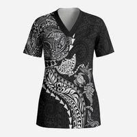 Hawaiian Kakau Tribal Sea Animals Tattoos Scrub Top Black Color LT03 Adult Black - Polynesian Pride
