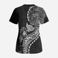 Hawaiian Kakau Tribal Sea Animals Tattoos Scrub Top Black Color LT03 - Polynesian Pride