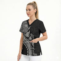 Hawaiian Kakau Tribal Sea Animals Tattoos Scrub Top Black Color LT03 - Polynesian Pride