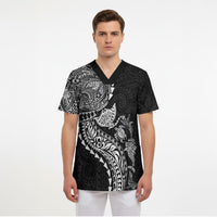 Hawaiian Kakau Tribal Sea Animals Tattoos Scrub Top Black Color LT03 - Polynesian Pride