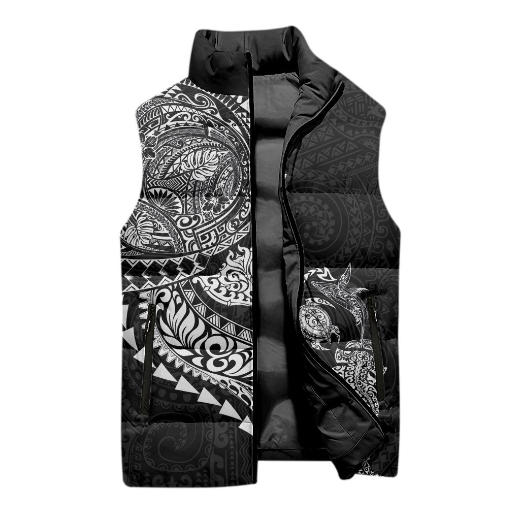 Hawaiian Kakau Tribal Sea Animals Tattoos Sleeveless Puffer Jacket Black Color LT03 - Polynesian Pride