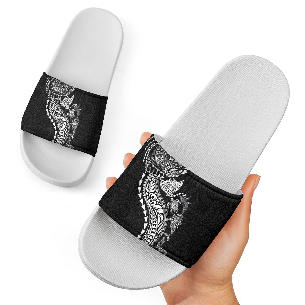 Hawaiian Kakau Tribal Sea Animals Tattoos Slide Sandals Black Color LT03 - Polynesian Pride
