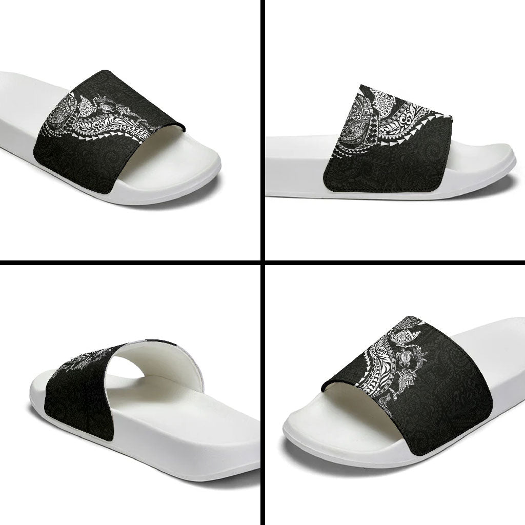 Hawaiian Kakau Tribal Sea Animals Tattoos Slide Sandals Black Color LT03 - Polynesian Pride