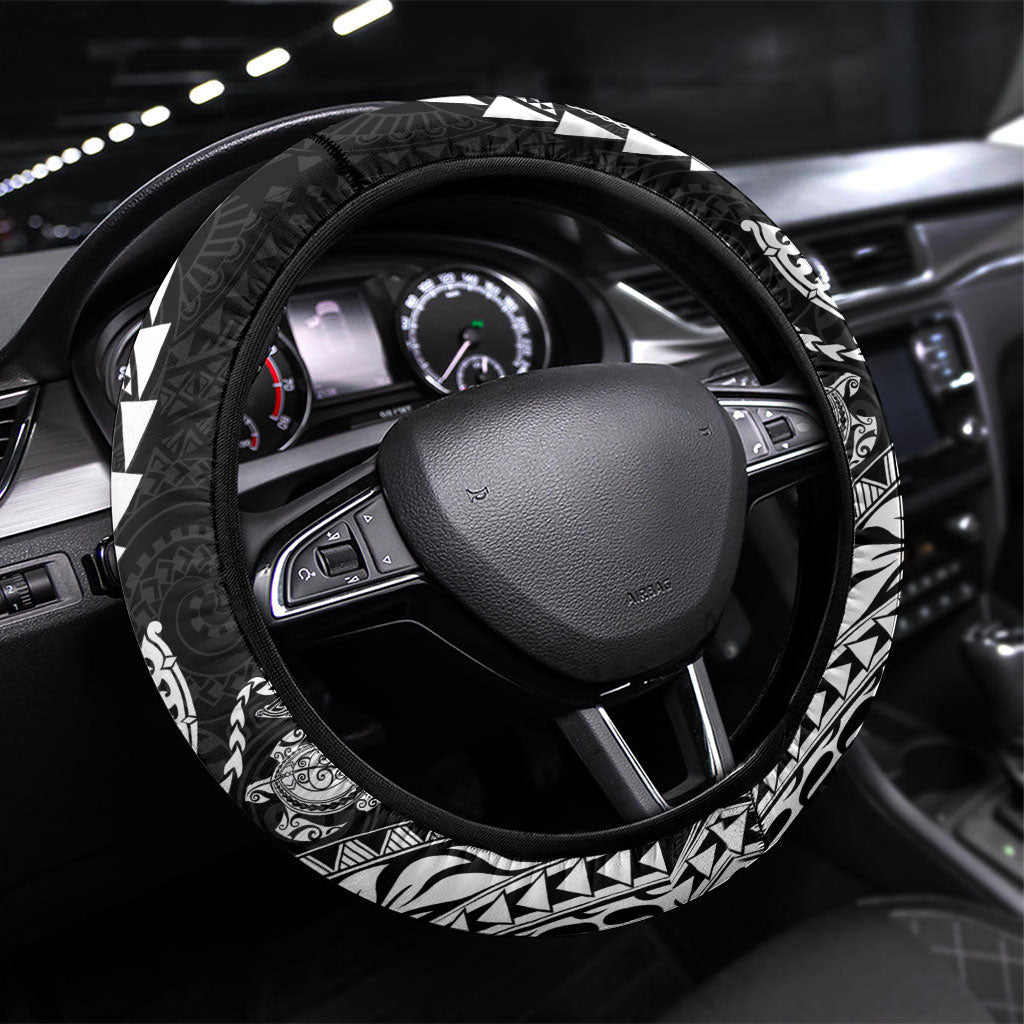 Hawaiian Kakau Tribal Sea Animals Tattoos Steering Wheel Cover Black Color