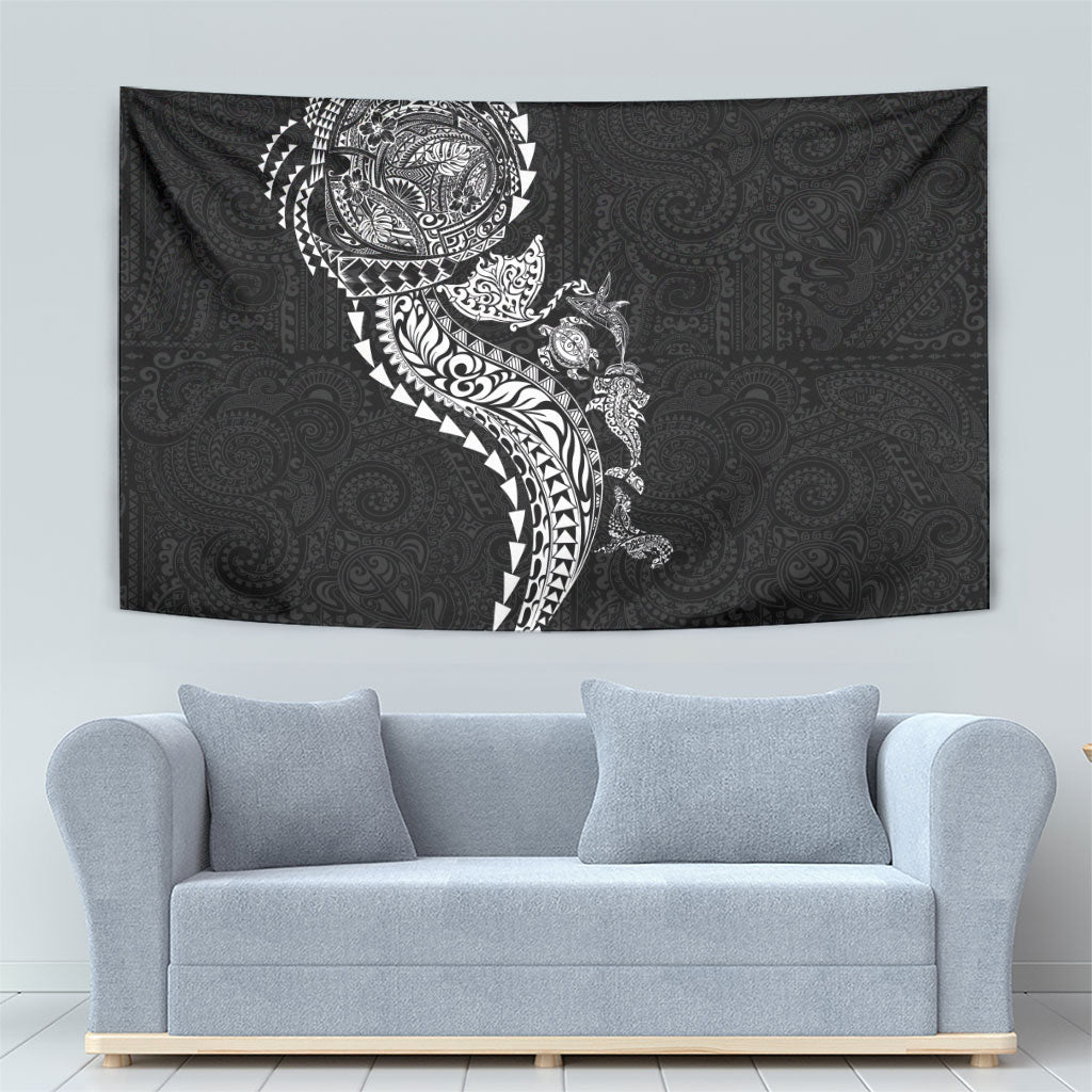Hawaiian Kakau Tribal Sea Animals Tattoos Tapestry Black Color LT03 - Polynesian Pride