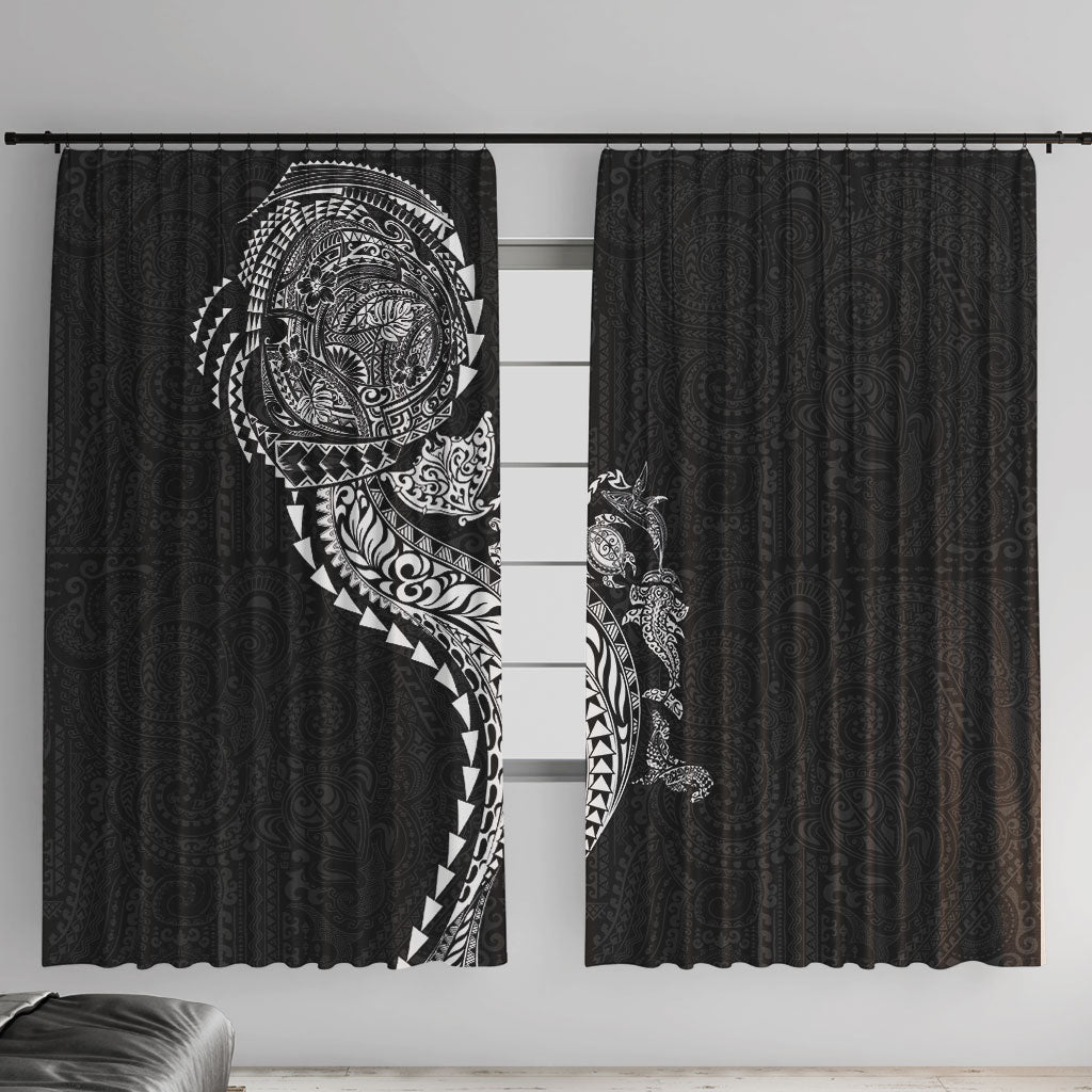 Hawaiian Kakau Tribal Sea Animals Tattoos Window Curtain Black Color