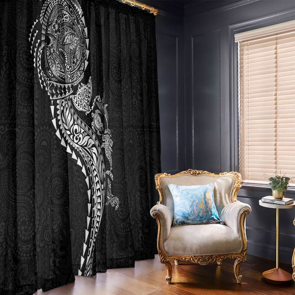 Hawaiian Kakau Tribal Sea Animals Tattoos Window Curtain Black Color