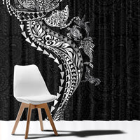 Hawaiian Kakau Tribal Sea Animals Tattoos Window Curtain Black Color