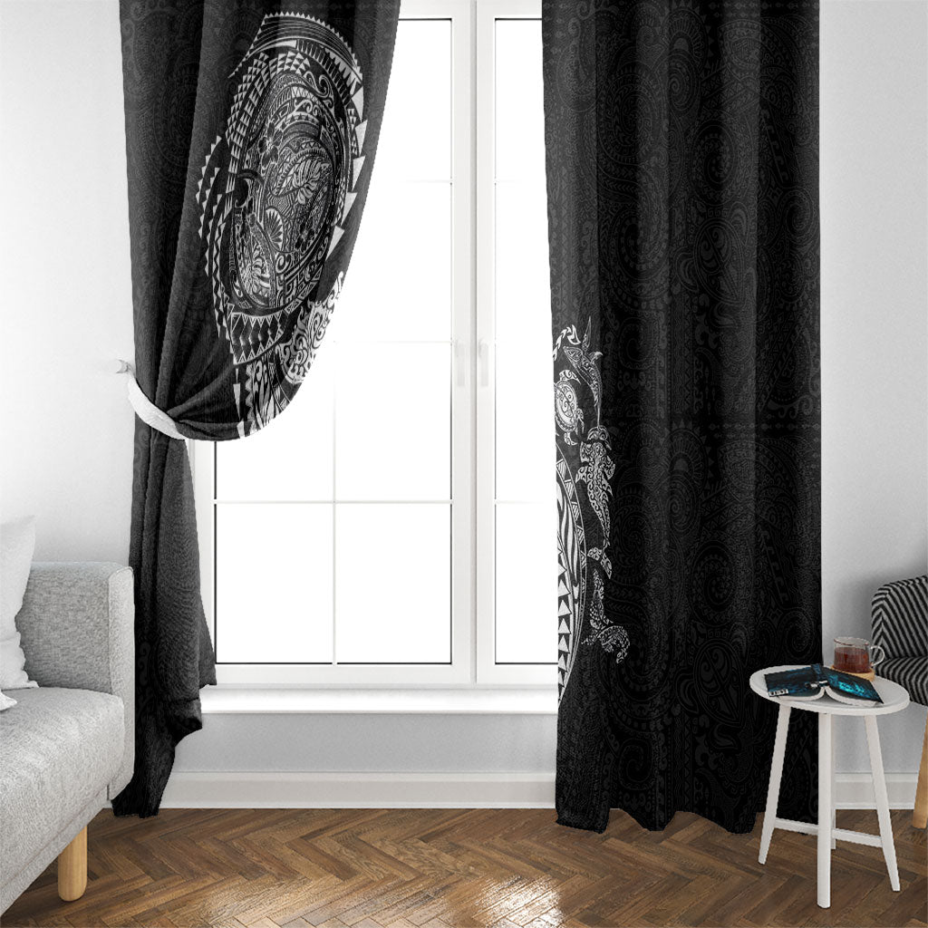 Hawaiian Kakau Tribal Sea Animals Tattoos Window Curtain Black Color