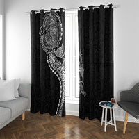 Hawaiian Kakau Tribal Sea Animals Tattoos Window Curtain Black Color