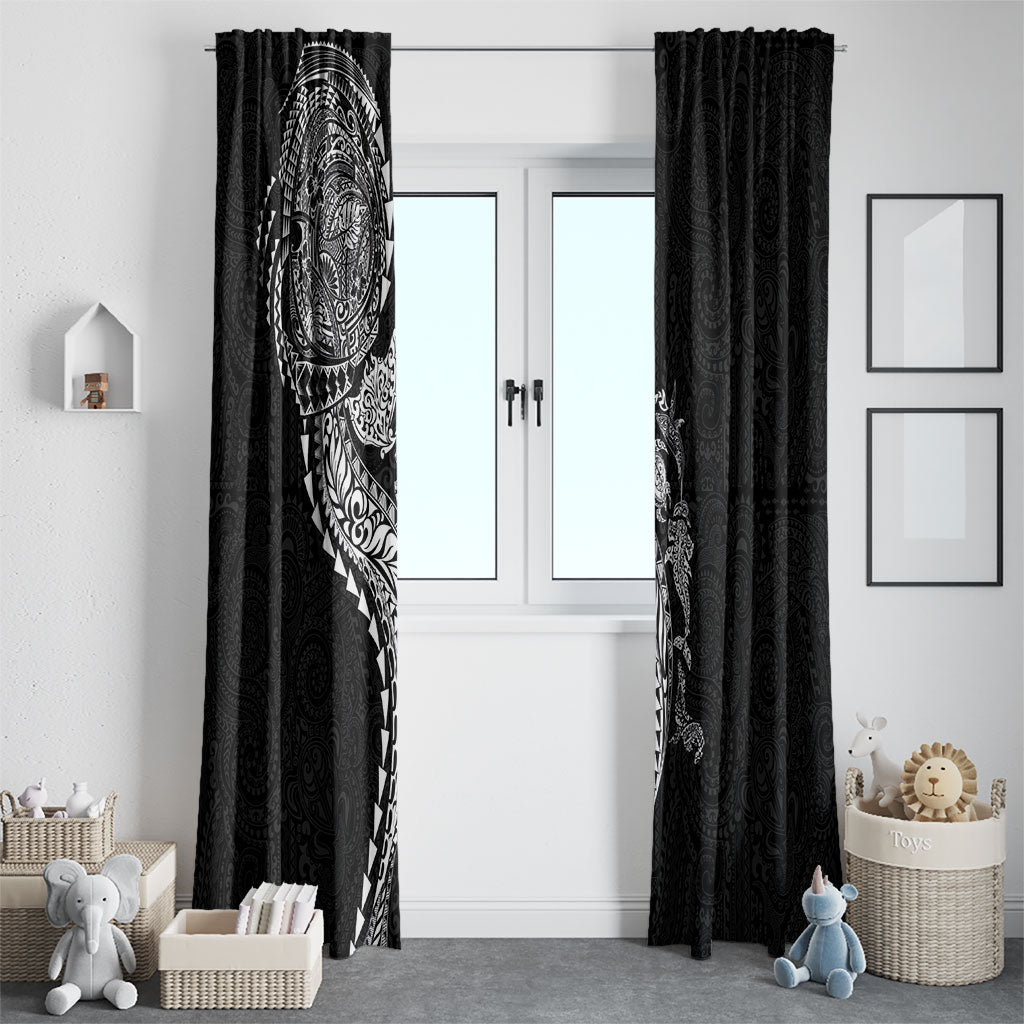 Hawaiian Kakau Tribal Sea Animals Tattoos Window Curtain Black Color