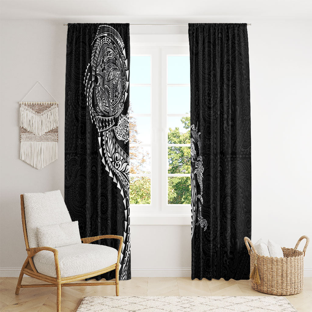 Hawaiian Kakau Tribal Sea Animals Tattoos Window Curtain Black Color