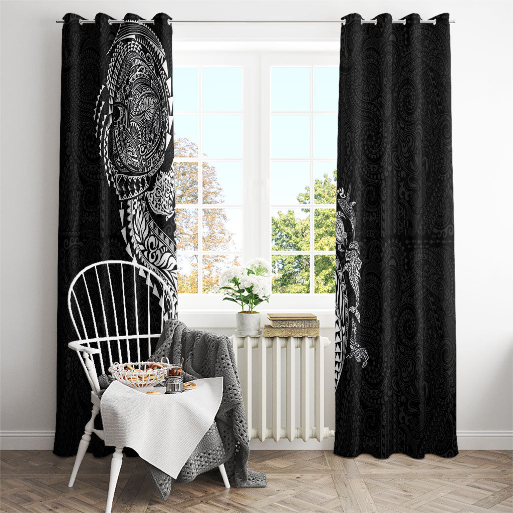 Hawaiian Kakau Tribal Sea Animals Tattoos Window Curtain Black Color