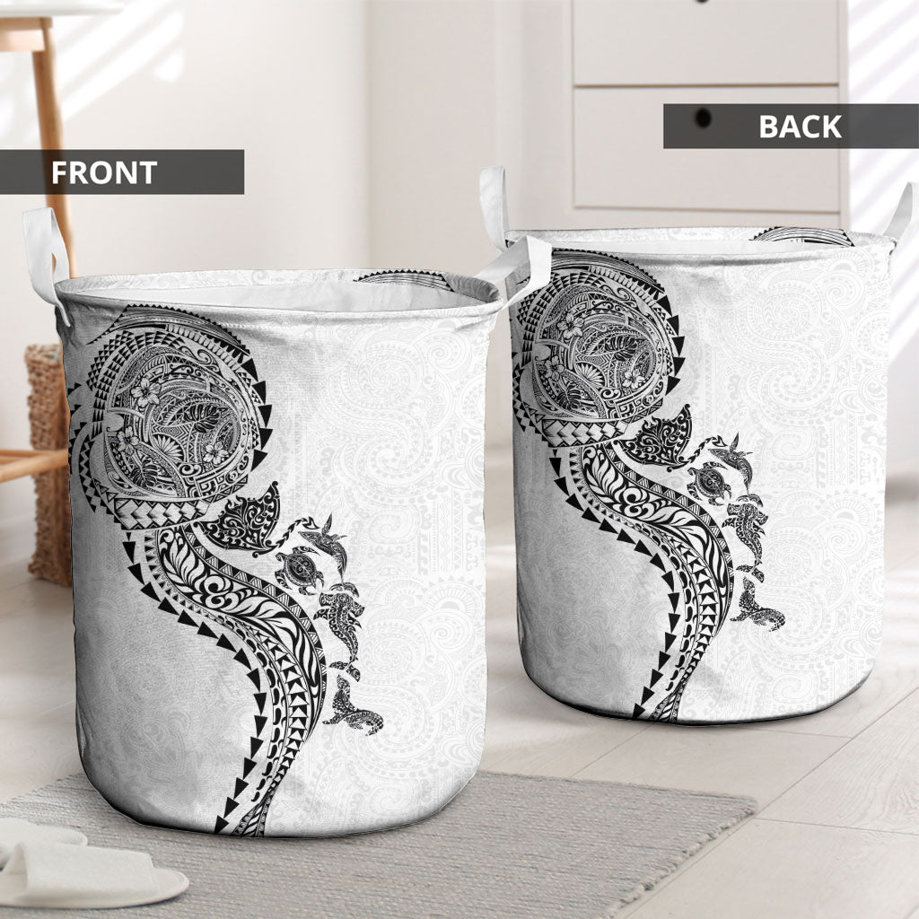 Hawaiian Kakau Tribal Sea Animals Tattoos Laundry Basket White Color LT03 - Polynesian Pride
