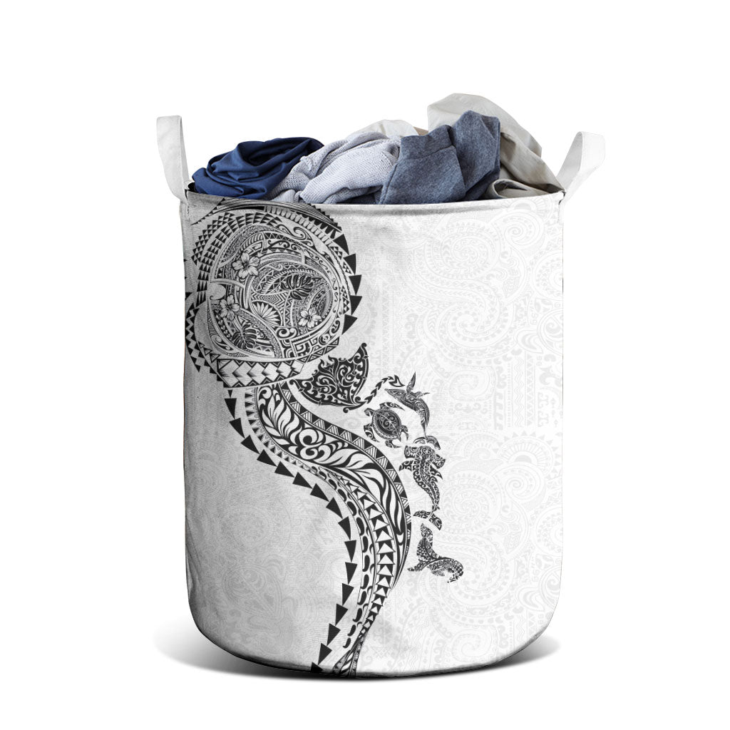 Hawaiian Kakau Tribal Sea Animals Tattoos Laundry Basket White Color LT03 - Polynesian Pride