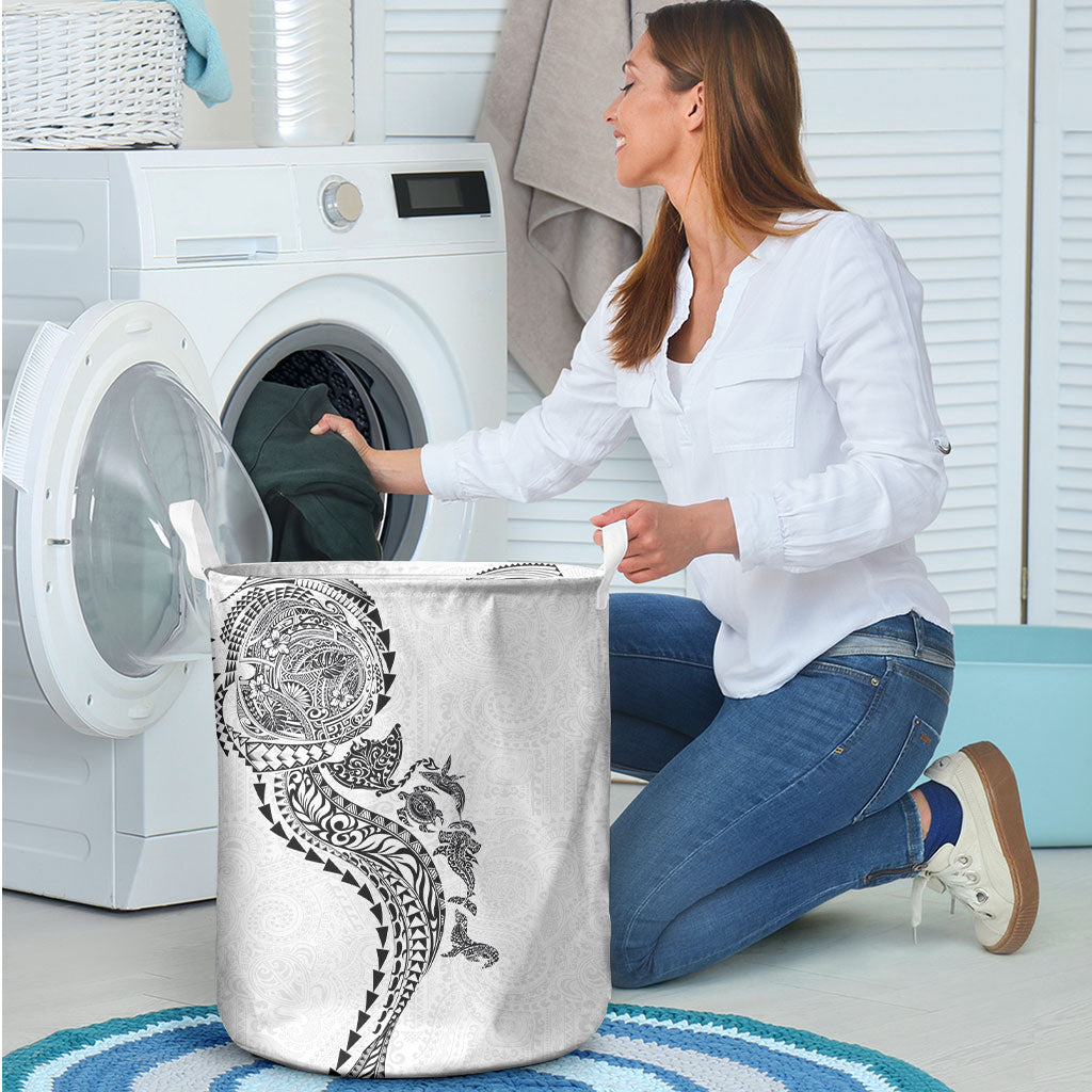 Hawaiian Kakau Tribal Sea Animals Tattoos Laundry Basket White Color LT03 - Polynesian Pride