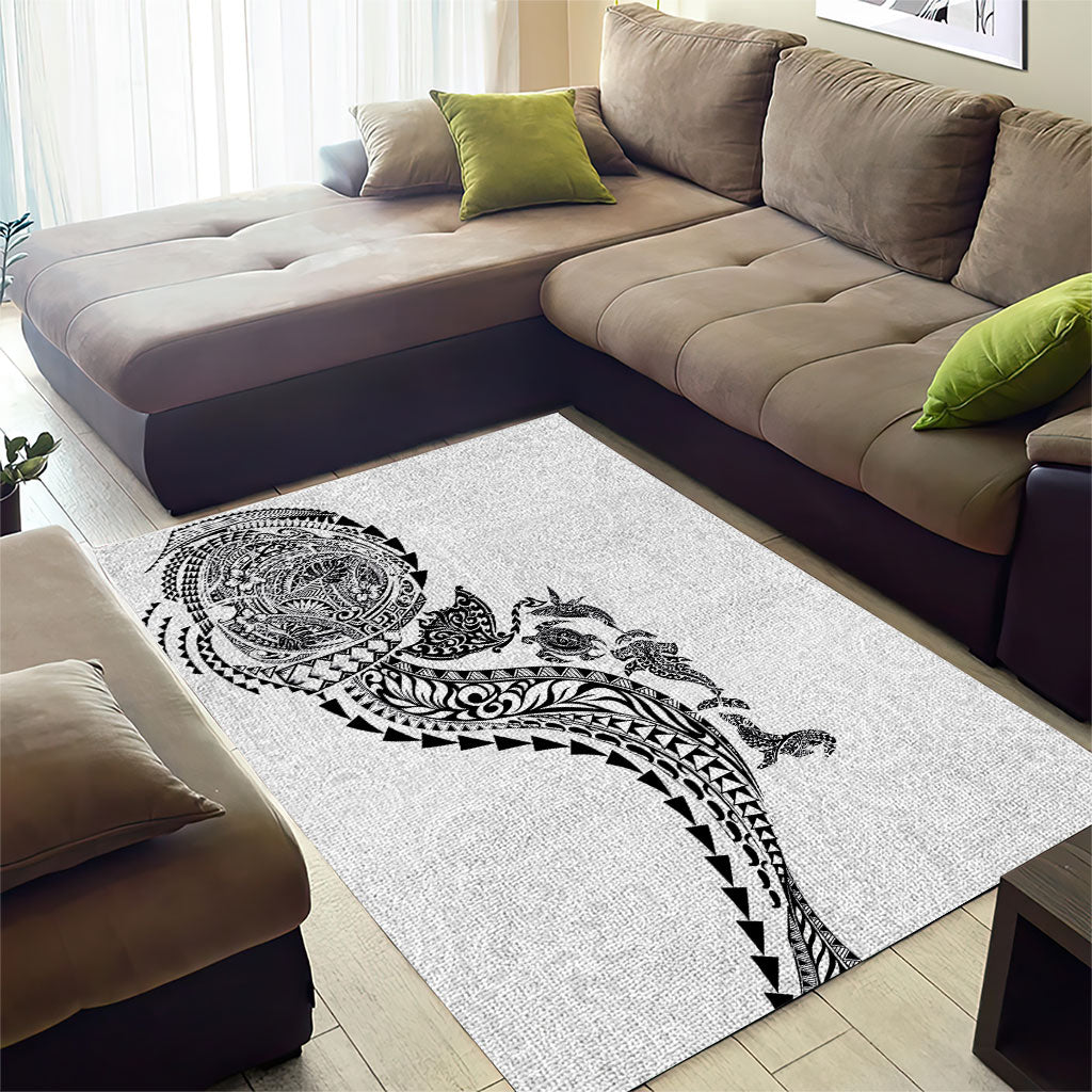 Hawaiian Kakau Tribal Sea Animals Tattoos Area Rug White Color LT03 - Polynesian Pride