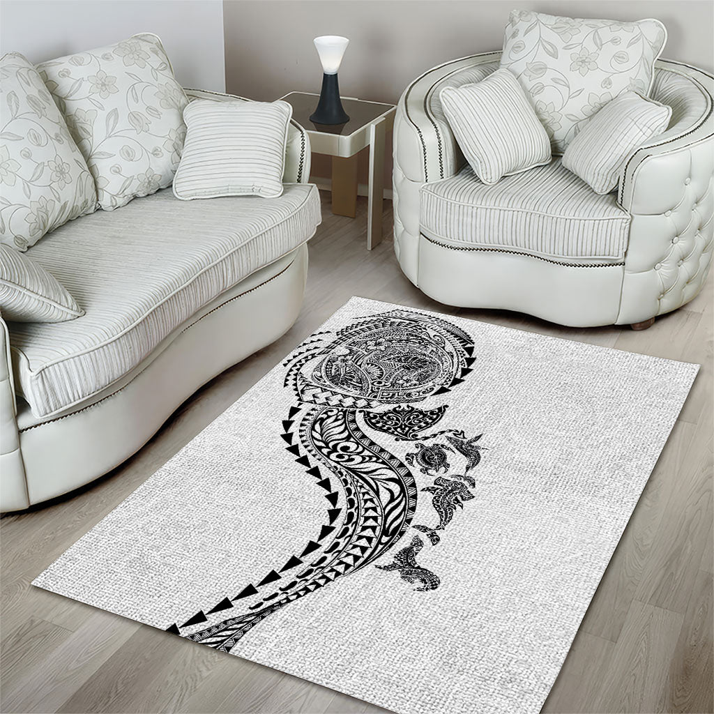 Hawaiian Kakau Tribal Sea Animals Tattoos Area Rug White Color LT03 - Polynesian Pride