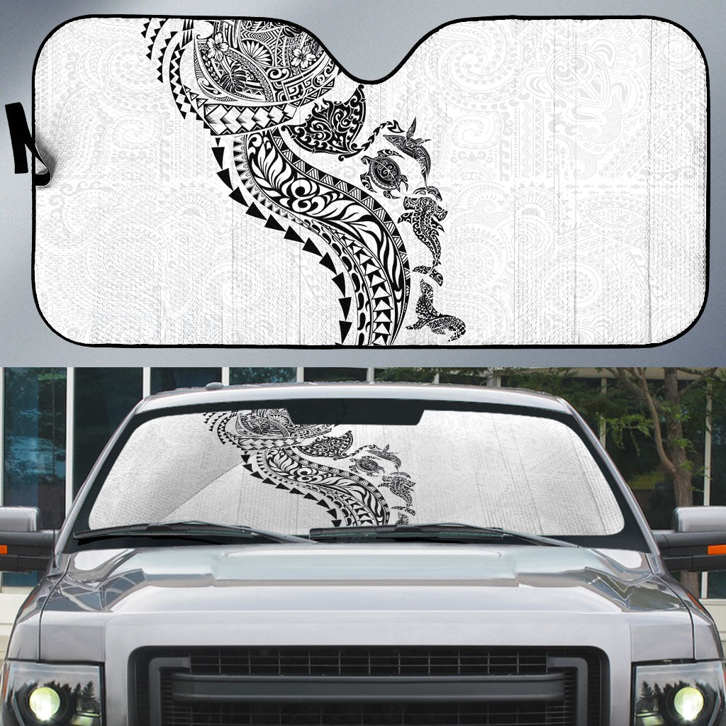 Hawaiian Kakau Tribal Sea Animals Tattoos Auto Sun Shade White Color LT03 White - Polynesian Pride