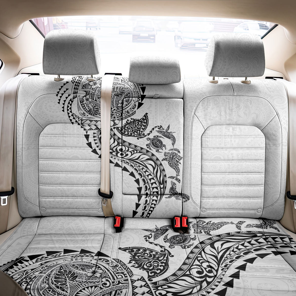 Hawaiian Kakau Tribal Sea Animals Tattoos Back Car Seat Cover White Color LT03 - Polynesian Pride