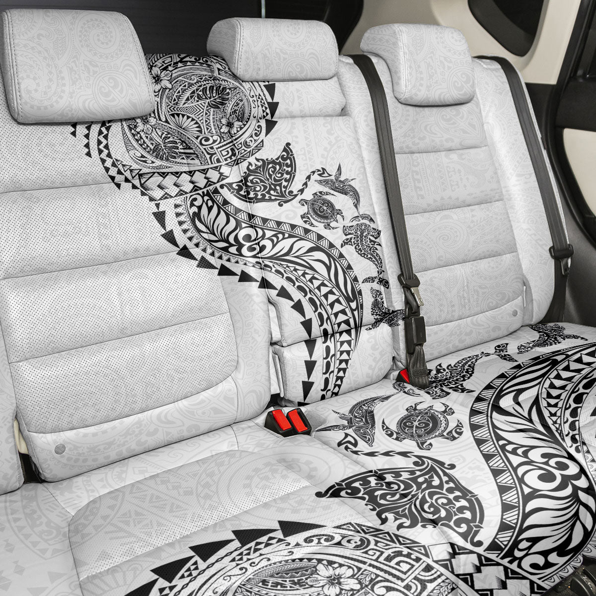 Hawaiian Kakau Tribal Sea Animals Tattoos Back Car Seat Cover White Color LT03 - Polynesian Pride