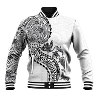 Hawaiian Kakau Tribal Sea Animals Tattoos Baseball Jacket White Color LT03 Unisex White - Polynesian Pride