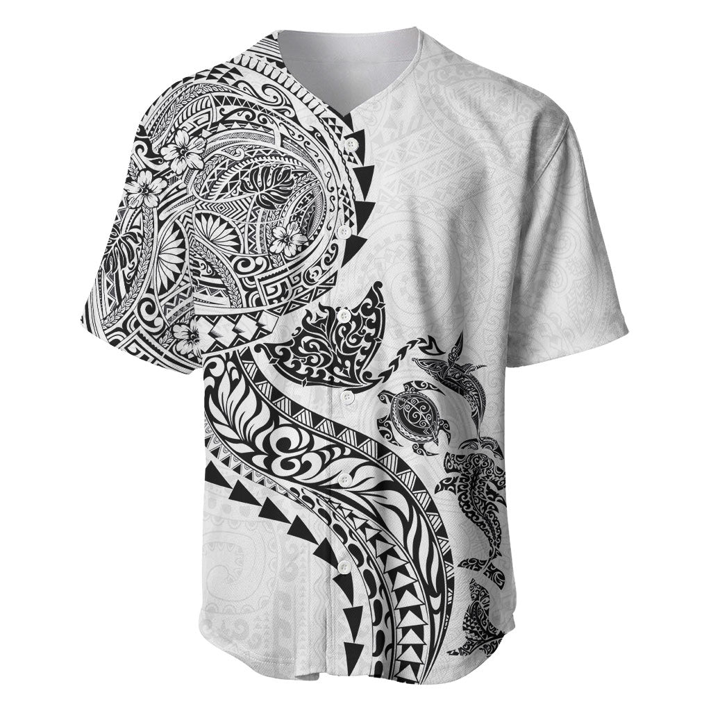 Hawaiian Kakau Tribal Sea Animals Tattoos Baseball Jersey White Color