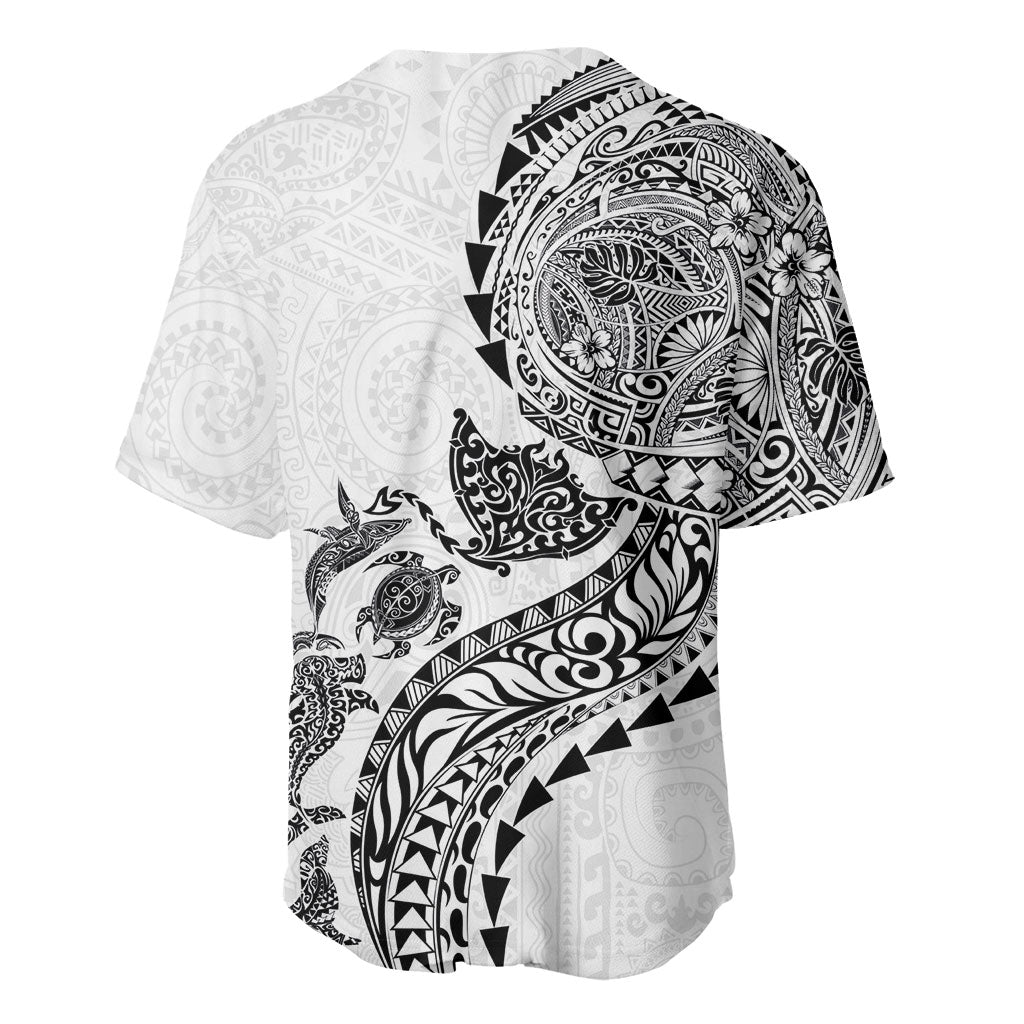 Hawaiian Kakau Tribal Sea Animals Tattoos Baseball Jersey White Color