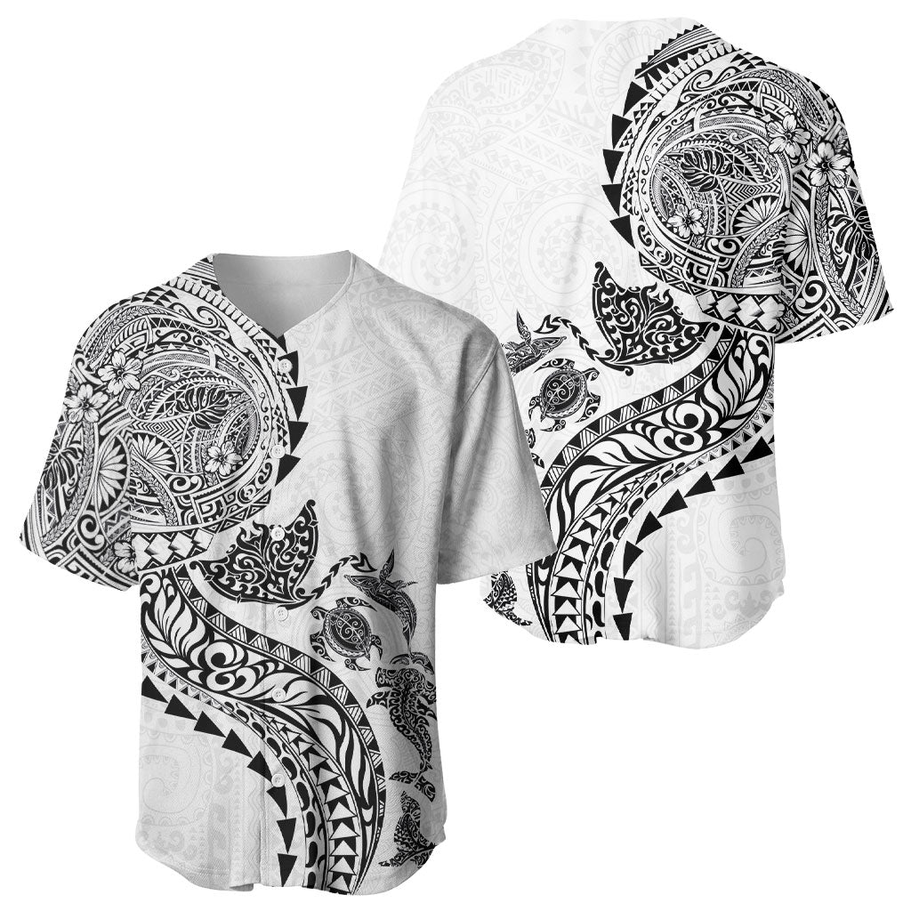 Hawaiian Kakau Tribal Sea Animals Tattoos Baseball Jersey White Color