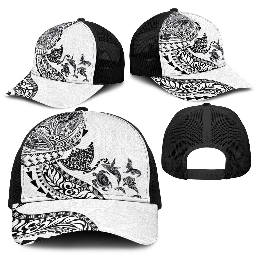 Hawaiian Kakau Tribal Sea Animals Tattoos Baseball Net Cap White Color LT03 - Polynesian Pride