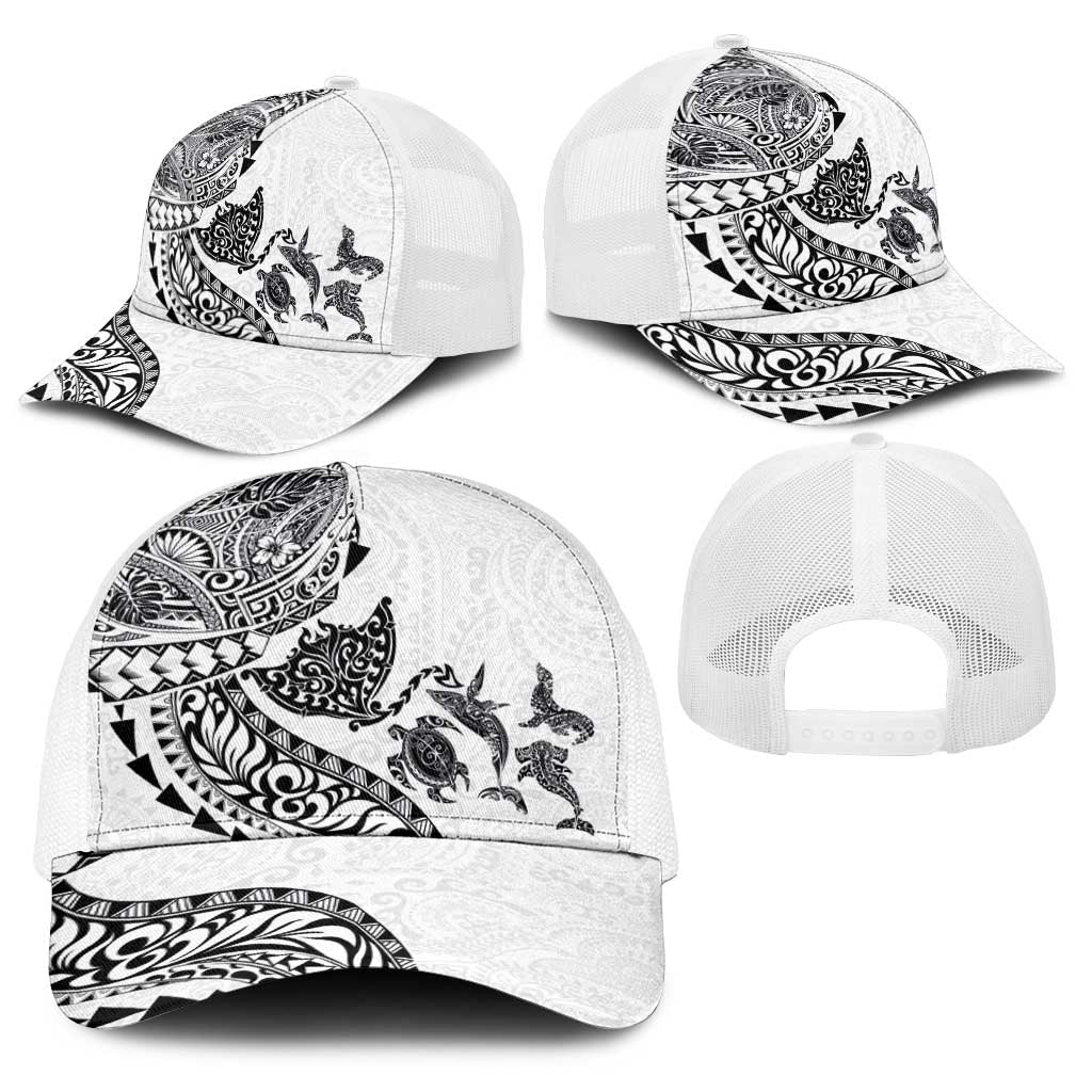 Hawaiian Kakau Tribal Sea Animals Tattoos Baseball Net Cap White Color LT03 - Polynesian Pride