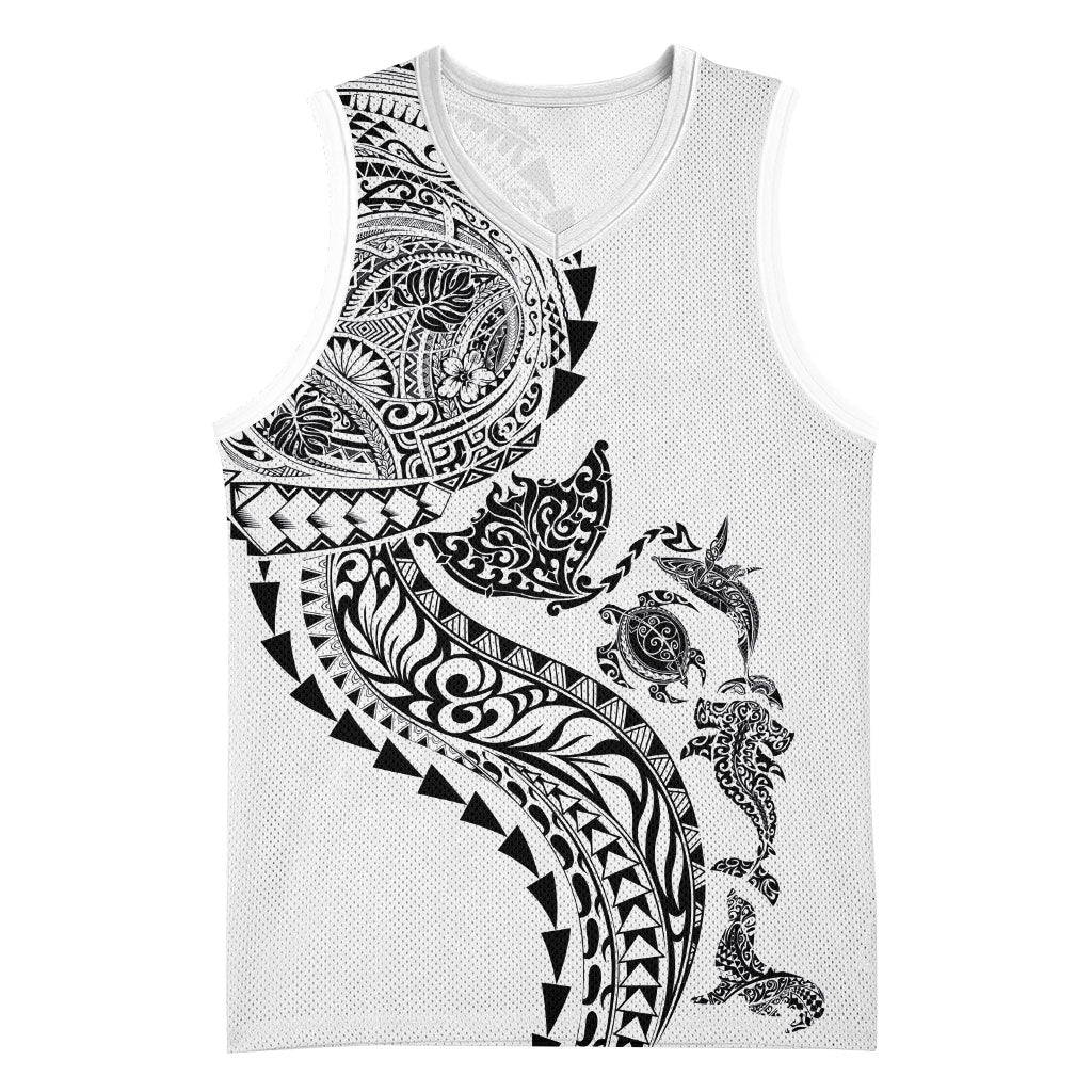 Hawaiian Kakau Tribal Sea Animals Tattoos Basketball Jersey White Color